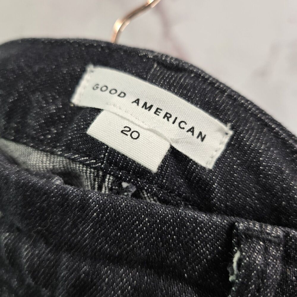 Good American Jeans Womens 20 Black Denim High Rise Crop Mini Boot Whiskering - Picture 3 of 11